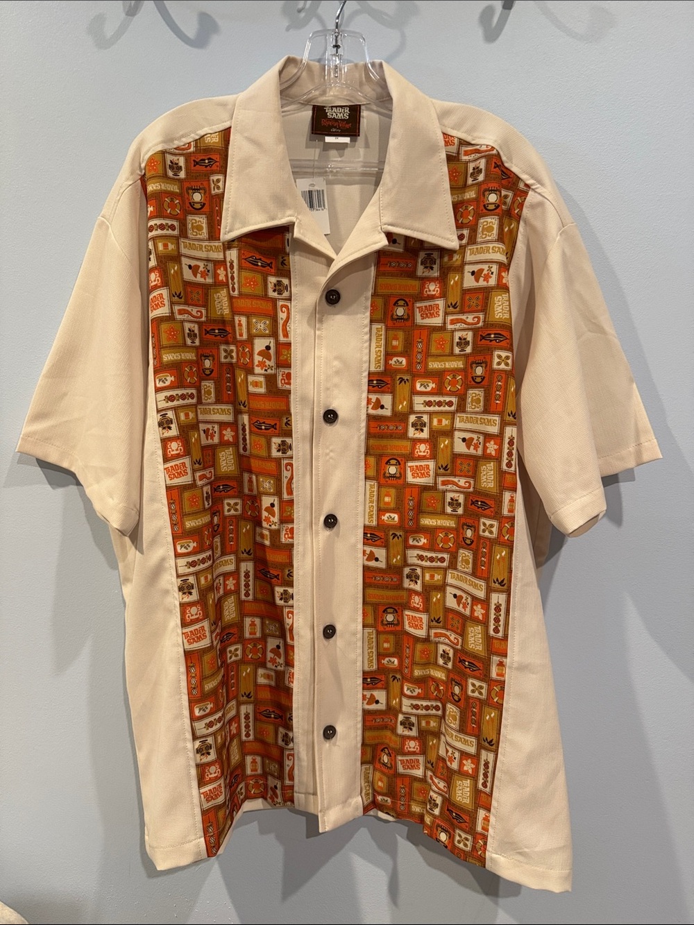 Authentic Disney Parks "Trader Sam's" camp shirt retro, bowling-style design NWT